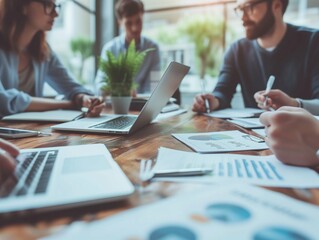 Wall Mural - Corporate people working together in the conference room of their office, sharing idea and planning the business strategy of their company - Teamwork and brainstorming abstract concept