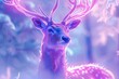 © Koja - Amidst the dense foliage of the forest, a majestic mammal with impressive horns, resembling a reindeer, roams freely as a symbol of the untamed wilderness and beauty of wild animals. A neon deer.