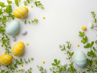 Wall Mural - easter background with eggs and flowers