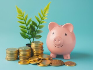 Wall Mural - piggy bank with coins