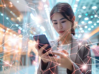 Wall Mural - Woman with technology