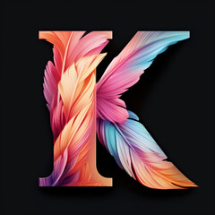 Wall Mural - The letter k is made up of colorful feathers.