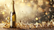 Effervescent bubbles dance under the glittering stars, as a bottle of sparkling champagne awaits to be opened and savored with a toast to celebration and indulgence