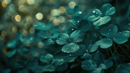 Poster -  a close up of a bunch of flowers with drops of water on the petals and the stems of the flowers in the foreground are blurry in the background.