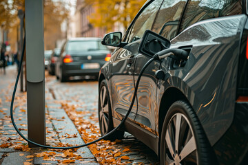 Electric Car Charging at a Charging Station