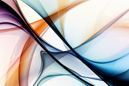 Sleek digital art presenting smooth curves and lines in a blend of soft orange, purple, and blue tones, giving a sense of fluid motion.