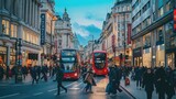 Fototapeta Londyn - Busy Street View at London City, U.K
