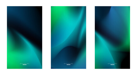 Wall Mural - Set of Abstract liquid Gradient Vertical Background. Black, Blue and Green Fluid Color Gradient. Design Template For ads, Banner, Poster, Cover, Brochure, Wallpaper, and flyer. Vector.