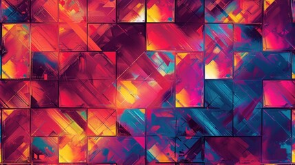 Wall Mural -  a multicolored pattern of squares and rectangles of different sizes and colors, all in different shades of pink, red, orange, yellow, blue, and purple.