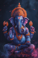 Wall Mural - Watercolor Portrait of Hindu God Ganesha, Generative AI