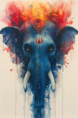 Watercolor Portrait of Hindu God Ganesha, Generative AI