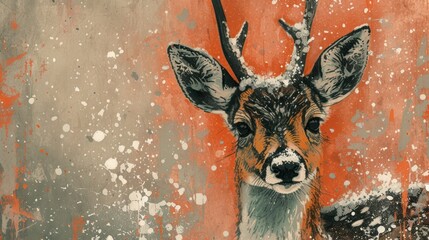 Wall Mural - a painting of a deer with antlers on it's head and antlers on it's head, in front of an orange and g