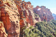 Aerial View Of Sedona Red Rock Cliffs With Sparse Vegetation