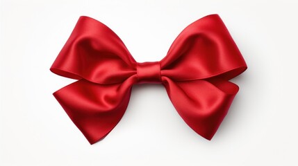 Red satin bow isolated on white background.