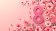 cover for the site for the eighth of March number 8 on a pink background with free space and place for text