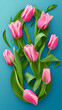 cover for the website for the eighth of March, number 8 from tulips on a blue background