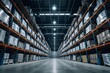 Modern warehouse structure Logistics efficiency. streamlined distribution Organized storage facility