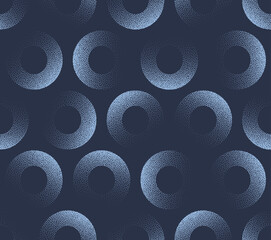 Wall Mural - Faded Circles Cool Motif Seamless Pattern Trend Vector Blue Abstract Background. Half Tone Art Illustration for Textile Print. Endless Fashionable Chic Graphical Abstraction Wallpaper Dot Work Texture