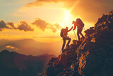 Fototapeta Góry - a group of people climbing a mountain