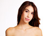 Bare Shoulder Portrait Of Slim Hispanic Woman On White