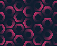 Rounded Hexagons Seamless Pattern Trend Vector Pink Black Abstract Background. Half Tone Art Illustration For Textile Print. Endless Graphic Repetitive Honeycomb Abstraction Wallpaper Dot Work Texture