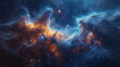 A mesmerizing nebula cradles newborn stars, with interstellar clouds swirling in a dance of creation.