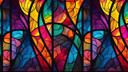 Wall Mural - Seamless pattern background of colorful stained glass windows with vibrant color palette