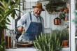 Gardener distilling rosemary oil using traditional methods in a greenhouse, concept of sustainable and organic production.