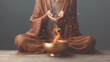 Mystical shaman woman burning holy medical herbs in a bowl. Spiritual herbalist, energy medicine concept. Metaphysical poster, magical mystic smoke and fire. Sacred mysterious oracle priestess