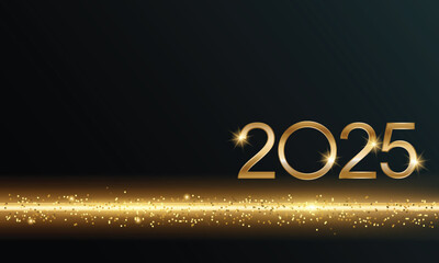 Wall Mural - 2025 Glittering New Year Card, Festive Sparkling Gold Background, Horizontal banner