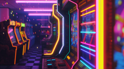 Wall Mural - a blast from the past this retro arcade is a rainbowcolored wonderland of flashing lights and pixela