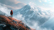 © Centric  - A man hiking through large snow-capped mountains