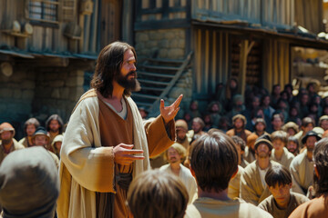 Canvas Print - jesus giving a lesson to the crowd