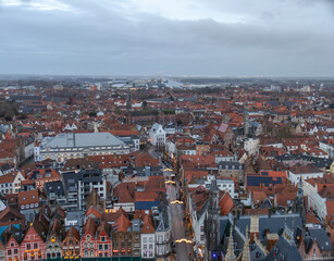 Wall Mural - Beautiful aerial city skyline of the village building architecture in Bruges Flanders Belgium on a cloudy day