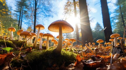 Wall Mural - mushrooms fungus jena autumn ground perspective germany europe thuringia