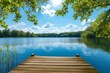 Tranquil View from Wooden Pier at Lake with Sun Shining