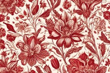 Pattern With Red Flowers, Intricate Details. Red Flowers Pattern. Pattern On Different Style.