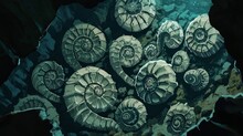 A Collection Of Fossilized Ammonites Marine Creatures That Lived Alongside The Dinosaurs Found In A Hidden Underwater Cave.