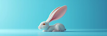 A Serene Digital Illustration Of A White Rabbit With Oversized Pink Ears Against A Soft Blue Background, Suggesting A Connection With Easter, With A Place For Text