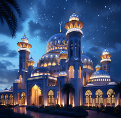 Sticker - A Ramadan themed mosque with traditional decoration and Islamic symbols