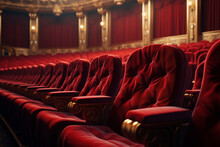 The Ornate Red Seats Of A Concert Hall Stand Ready For An Elegant Event - AI Generative.