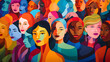 © Mim 123 - deib diversity, equity, inclusion, and belonging concept. colorful women face illustration.