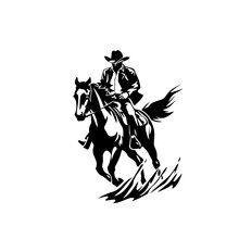 Cowboy Riding Horse Logo Monochrome Design Style