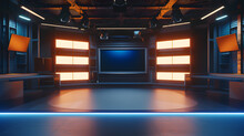 3D Rendering Of A Studio Interior With Stage Lights And Spotlights