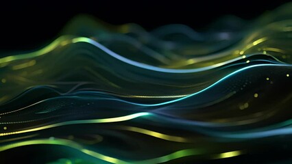 Canvas Print - Wavy lines in neon shades of green and blue intersecting and creating a dynamic and fluid composition.