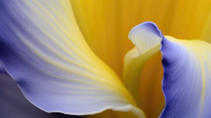 Wall Mural - Abstract close-up of a yellow and blue flower petal with a soft-focus background.