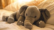 Elephant Stuffed Animal In Soft Furry Plush. Cute And Adorable Animal Toy.