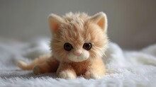 Baby Kitten Stuffed Animal In Soft Furry Plush. Cute And Adorable Animal Toy.