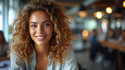 Sticker - Happy young manager holding business meeting with colleagues in office and looking at camera