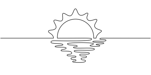 One line sun sketch. Continuous doodle art drawing, shining linear sunny icon isolated. Editable stroke